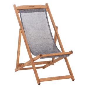 Beach chair with textilene fabric in gray Limnos HM11711.10T beech wood in natural color 55.5X97X105H