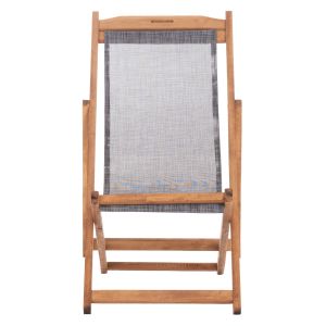 Beach chair with textilene fabric in gray Limnos HM11711.10T beech wood in natural color 55.5X97X105H