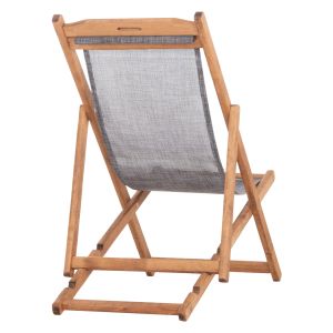 Beach chair with textilene fabric in gray Limnos HM11711.10T beech wood in natural color 55.5X97X105H