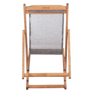 Beach chair with textilene fabric in gray Limnos HM11711.10T beech wood in natural color 55.5X97X105H