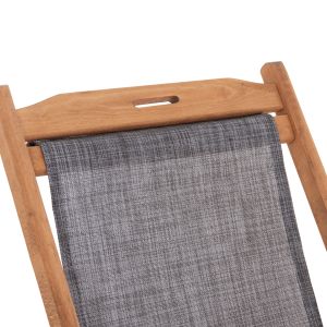Beach chair with textilene fabric in gray Limnos HM11711.10T beech wood in natural color 55.5X97X105H