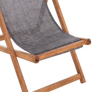 Beach chair with textilene fabric in gray Limnos HM11711.10T beech wood in natural color 55.5X97X105H