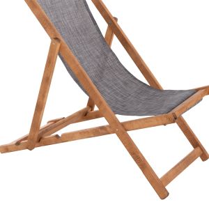 Beach chair with textilene fabric in gray Limnos HM11711.10T beech wood in natural color 55.5X97X105H