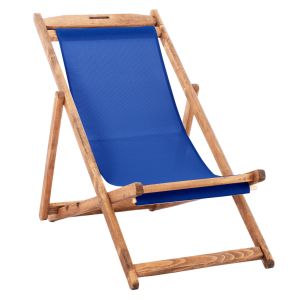 Beach chair with textilene fabric in blue Limnos HM11711.01T beech wood in natural color 55.5X97X105H
