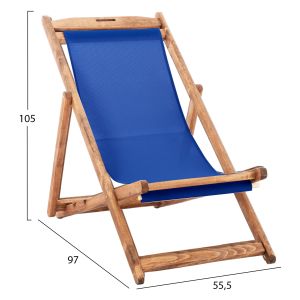 Beach chair with textilene fabric in blue Limnos HM11711.01T beech wood in natural color 55.5X97X105H