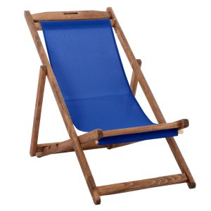 Limnos beach lounger with textile fabric in blue color HM11707.01T beech wood in walnut color 55.5X97X105H