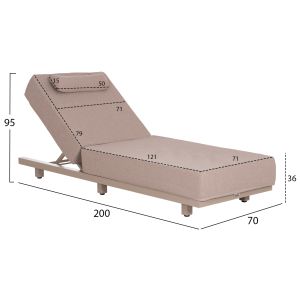 Professional lounger Jessie HM10714.04 cappuccino aluminum-beige cushion 200X71X79ВСМ.