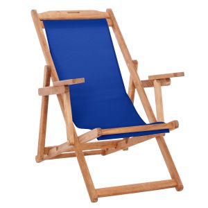 Folding beach chair Limnos HM11433.01T beech, natural color, with armrests, Textline, blue