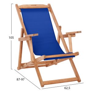 Folding beach chair Limnos HM11433.01T beech, natural color, with armrests, Textline, blue