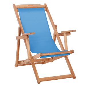 Folding beach chair Limnos HM11433.08T beech, natural color, with armrests, Textline, sky blue