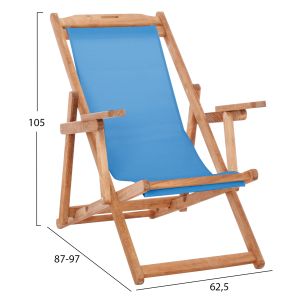 Folding beach chair Limnos HM11433.08T beech, natural color, with armrests, Textline, sky blue