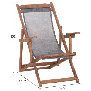 Folding beach chair Limnos HM11433.10T beech, natural color, with armrests, Textline in gray