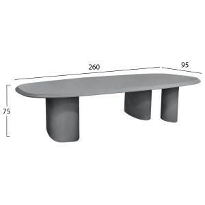 Трапезарна маса Oval Glen HM6598.01 фиброцимент в сиво 260X95X75HСМ