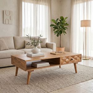 Холна маса Kaldio масивна акациева дървесина в естествен цвят 120x60x40см