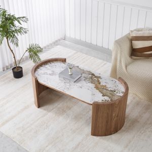 Coffee table Marblex HM18445 ceramic top in Pandora color-mdf legs 120X60X43HCM.