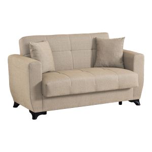 2-местен разтегателен диван Modesto с място за съхранение, кремав плат, 153x84x86см