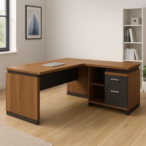 Oscar desk reversible walnut/charcoal 180x170x76cm