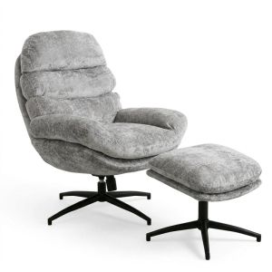 Swivel armchair FL2525 with metal legs and step, light gray, 93X78X99CM