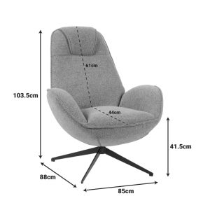 Flago swivel armchair, boucle fabric, olive green, 85x88x103.5 cm