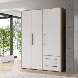 Wardrobe Razol with 4 doors made of melamine, white/sonoma color 144.5x59x200cm