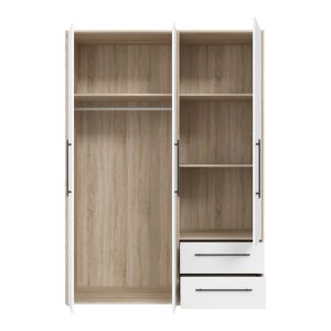 Wardrobe Razol with 4 doors made of melamine, white/sonoma color 144.5x59x200cm