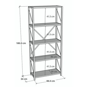 Tikilmo shelf with metal frame and melamine tops, oak color 88x34x180cm