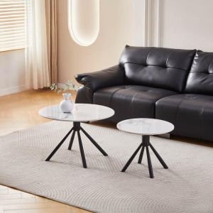 Set of 2 coffee tables Avrian white - black color 70X45+50X41CM