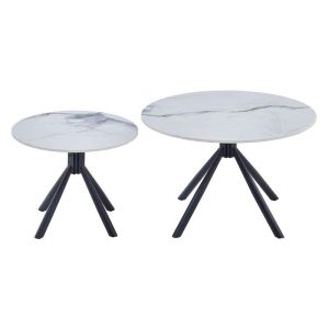 Set of 2 coffee tables Avrian white - black color 70X45+50X41CM