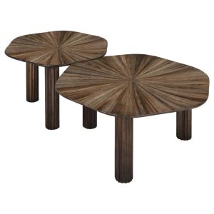 Set of 2 coffee tables Gaia brown color 76X76X40CM and 62X62X45CM