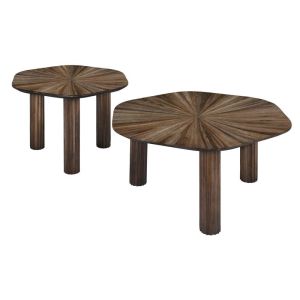 Set of 2 coffee tables Gaia brown color 76X76X40CM and 62X62X45CM