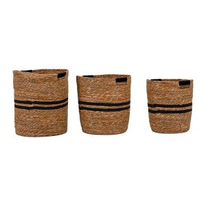 Set of 3 wicker baskets, natural - black color, 41X44CM, 36X39CM, 30X34CM