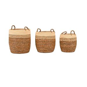 Set of 3 wicker baskets, natural white color, 41X44CM, 36X39CM, 30X34CM