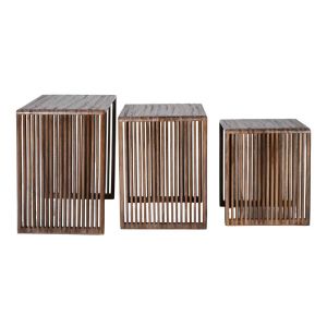 Set of 3 coffee tables Gaia brown color 41X34X50CM &amp; 32X34X46CM &amp; 23X34X40CM