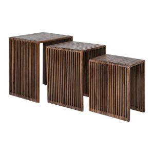 Set of 3 coffee tables Gaia brown color 41X34X50CM &amp; 32X34X46CM &amp; 23X34X40CM
