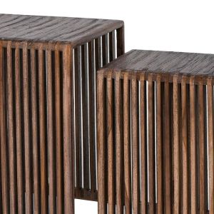 Set of 3 coffee tables Gaia brown color 41X34X50CM &amp; 32X34X46CM &amp; 23X34X40CM