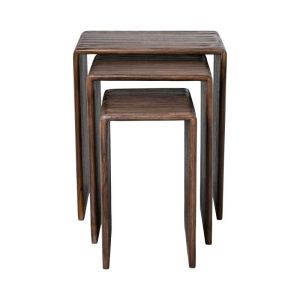 Set of 3 coffee tables Gaia brown color 41X34X50CM &amp; 32X34X46CM &amp; 23X34X40CM