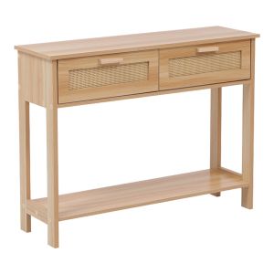Конзолна маса Alenda от борова дървесина-ратан в естествен цвят 100x30x76см