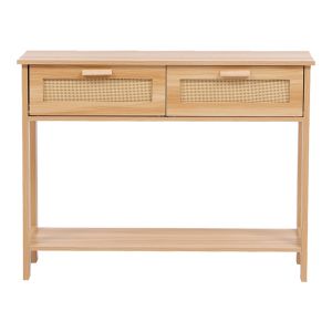 Конзолна маса Alenda от борова дървесина-ратан в естествен цвят 100x30x76см