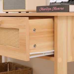 Конзолна маса Alenda от борова дървесина-ратан в естествен цвят 100x30x76см