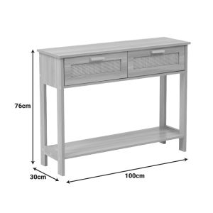 Конзолна маса Alenda от борова дървесина-ратан в естествен цвят 100x30x76см