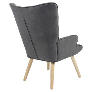 Fluffy armchair with plush anthracite fabric and wooden legs 75x69x96cm