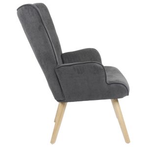Fluffy armchair with plush anthracite fabric and wooden legs 75x69x96cm