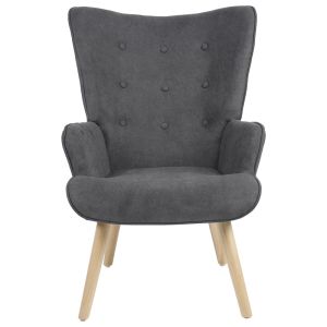 Fluffy armchair with plush anthracite fabric and wooden legs 75x69x96cm