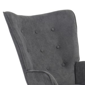 Fluffy armchair with plush anthracite fabric and wooden legs 75x69x96cm