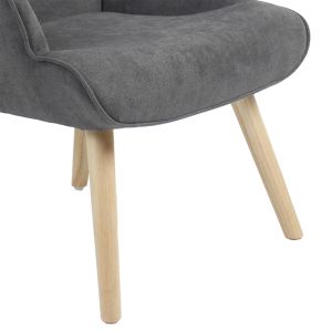 Fluffy armchair with plush anthracite fabric and wooden legs 75x69x96cm
