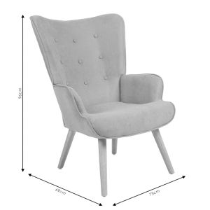 Fluffy armchair with plush fabric, brown color and wooden legs, 75x69x96cm