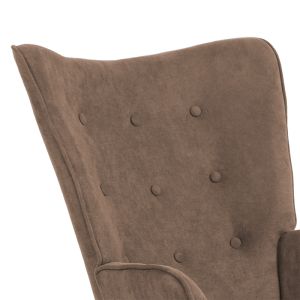 Fluffy armchair with plush fabric, brown color and wooden legs, 75x69x96cm