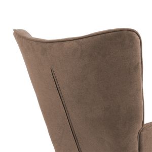 Fluffy armchair with plush fabric, brown color and wooden legs, 75x69x96cm