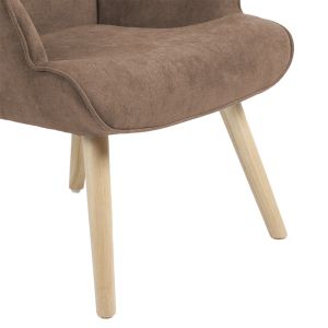 Fluffy armchair with plush fabric, brown color and wooden legs, 75x69x96cm