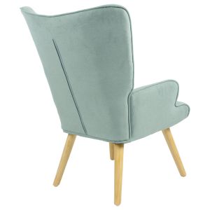 Fluffy armchair with plush fabric in bright green color and wooden legs 75x69x96cm